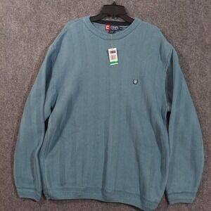 Chaps Sweater Mens Large Blue Crewneck Cotton Herringbone Knit Embroidered Logo‎